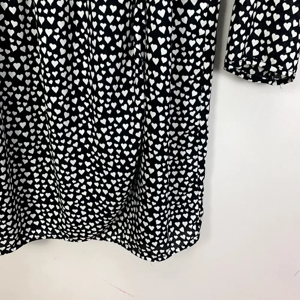 J Crew Tulip Hem Black White Heart Print Faux Wrap Dress 4 S Valentine's Day